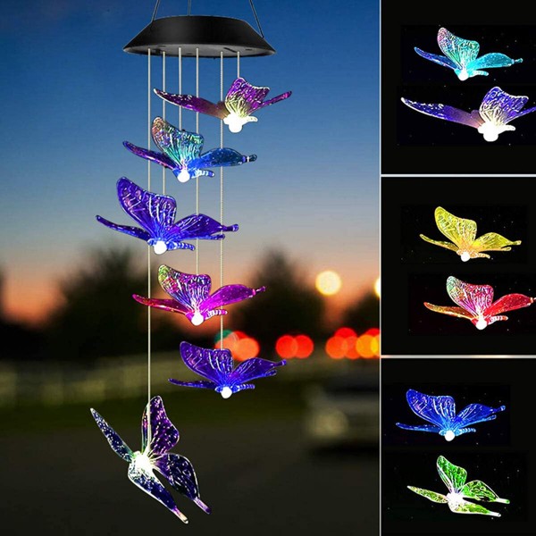 Color Changing LED Solar Powered Wind Chime Light Hanging Garden Yard Decor - .A