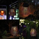 Solar LED Hanging Light Retro Hollow Lantern Outdoor Garden Yard Decoration Lamp - Copper