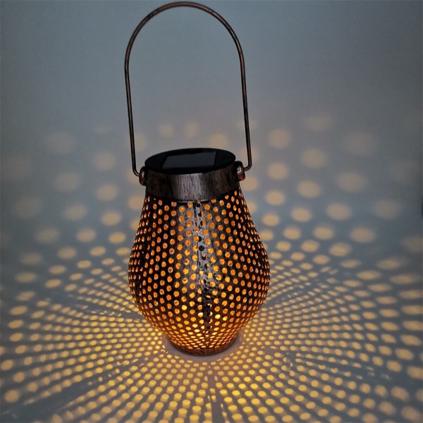 Solar LED Hanging Light Retro Hollow Lantern Outdoor Garden Yard Decoration Lamp - Copper