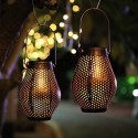 Solar LED Hanging Light Retro Hollow Lantern Outdoor Garden Yard Decoration Lamp - Copper