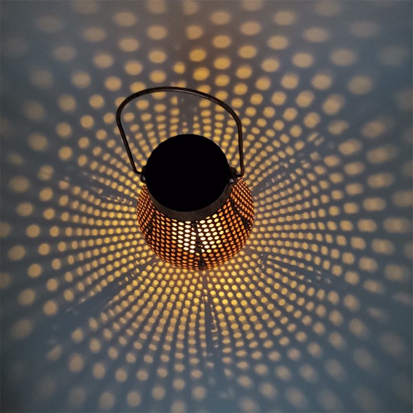 Solar LED Hanging Light Retro Hollow Lantern Outdoor Garden Yard Decoration Lamp - Copper