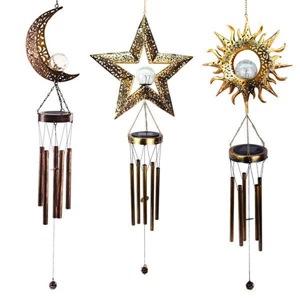 Wind Bell LED Solar Powered Lamp Home Outdoor Indoor Decor Gift Moon Sun Star - Type A