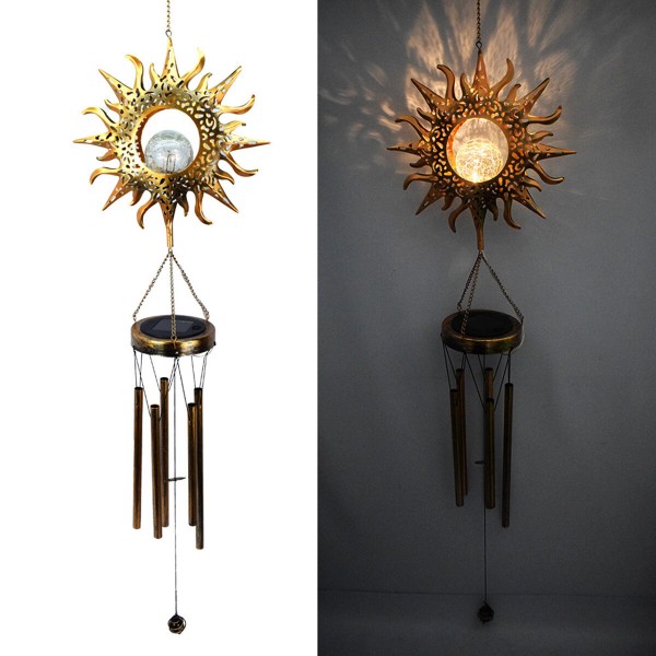 Wind Bell LED Solar Powered Lamp Home Outdoor Indoor Decor Gift Moon Sun Star - Type A