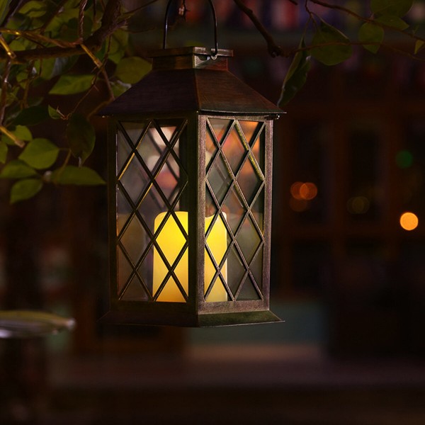 Solar Power Hanging Lantern LED Lamp Retro Style Light Outdoor/Indoor for Garden Christmas Decorations - Antique Bronze