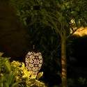 Solar Powered LED Light Lantern Hanging Outdoor Lamp Olive Shape Design Sensitive Light Sensor Control for Patio Courtyard Balco