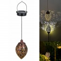 Solar Powered LED Light Lantern Hanging Outdoor Lamp Olive Shape Design Sensitive Light Sensor Control for Patio Courtyard Balco