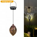 Solar Powered LED Light Lantern Hanging Outdoor Lamp Olive Shape Design Sensitive Light Sensor Control for Patio Courtyard Balco