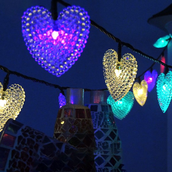 SSL-7 Gardening 4.8M 20LED Solar Panel Light Heart Holiday Christmas Wedding Decoration - Warm White