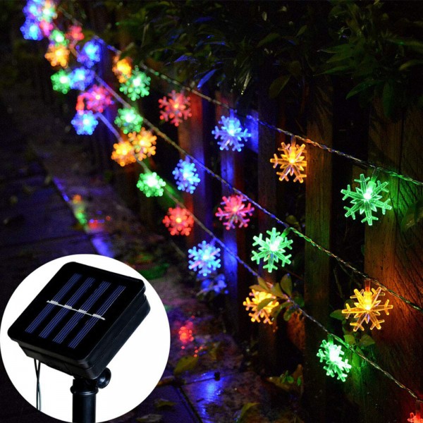 Snowflake String Lights Snow Fairy Garland Decor Solar Power LED for Christmas Tree New Year Room Decoration - Colorful