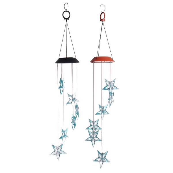 Solor Powered Star Wind Chime Light Outdoor Garden Waterproof Hanging Lamp Decor - Red