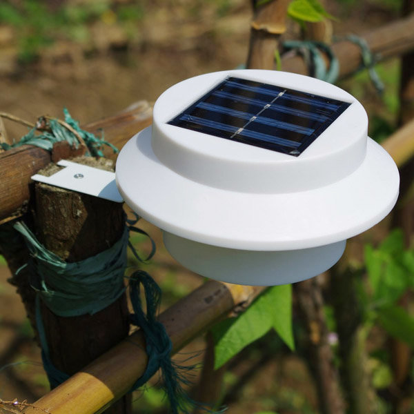 Garden 3 LED Solar Power Fence Gutter Light Super Bright Outdoor Yard Aisle Panel Lamp - Warm White