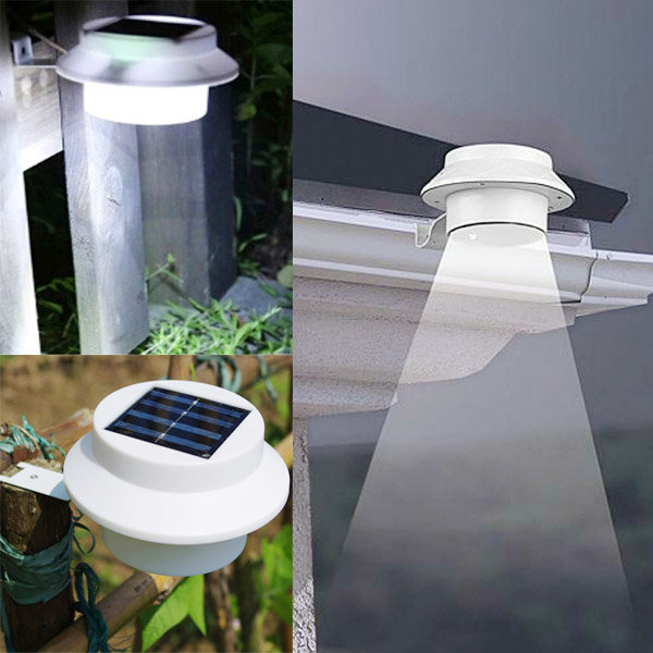 Garden 3 LED Solar Power Fence Gutter Light Super Bright Outdoor Yard Aisle Panel Lamp - Warm White