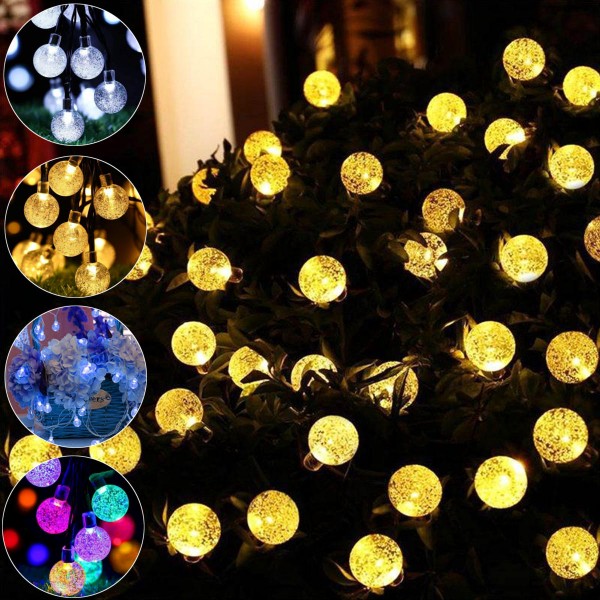 21ft Solar Powered String Lights 30 Crystal Balls Outdoor Home LED Fairy Lights Decorations - Warm White