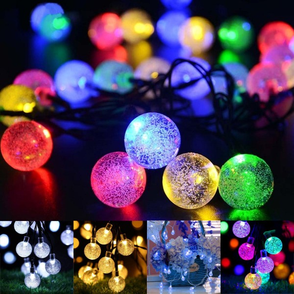 21ft Solar Powered String Lights 30 Crystal Balls Outdoor Home LED Fairy Lights Decorations - Warm White
