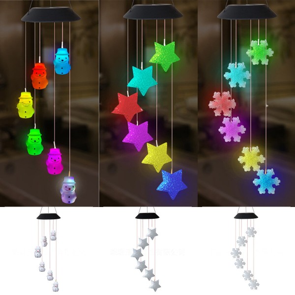 LED Colour Changing Hanging Wind Chimes Solar Powered Ball Lights Garden Outdoor - A