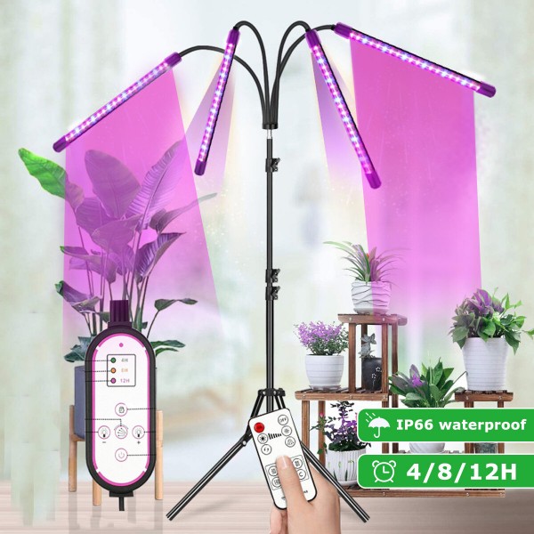 Remote Control 4 Heads LED Grow Light Plant Growing Lamp Lights with Tripod for Indoor Plants - Yellow