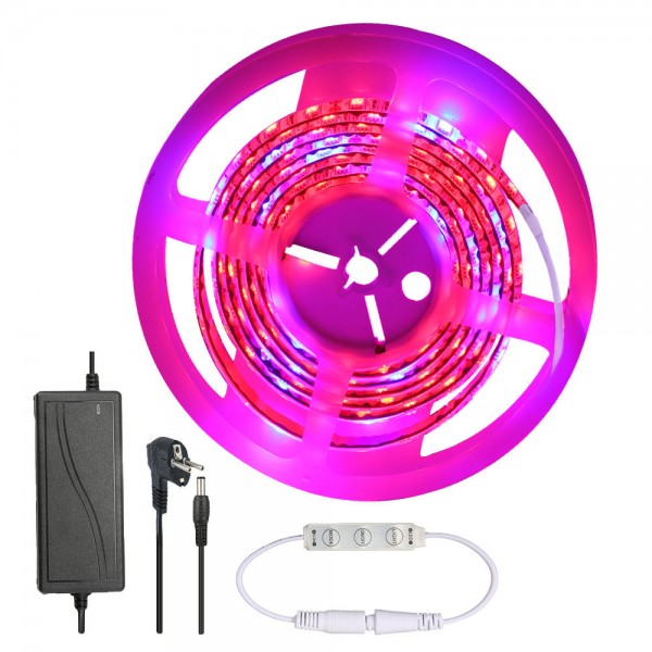 5M SMD5050 Waterproof Full Spectrum LED Plant Grow Strip Light for Greenhouse Aquarium DC12V - EU Plug