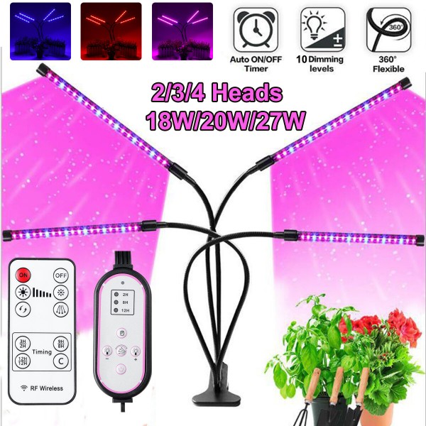 18W/20W/27W 2/3/4 Heads USB LED Plant Growing Light Clip-on Flexible Lamp with Remote Control DC5V - 40 LED