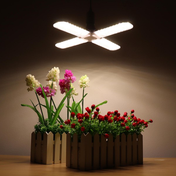 50W 2835 Deformable Full Spectrum Four-Leaf E27 LED Grow Light Bulb With Hanging Lamp Holder Wire AC110-265V 