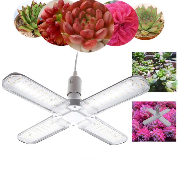 50W 2835 Deformable Full Spectrum Four-Leaf E27 LED Grow Light Bulb With Hanging Lamp Holder Wire AC110-265V 