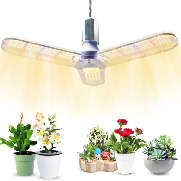 E27 Deformable LED Grow Light Full Spectrum Growing Lamp for Plant Hydroponics - 3 leaves Blue and Red Light
