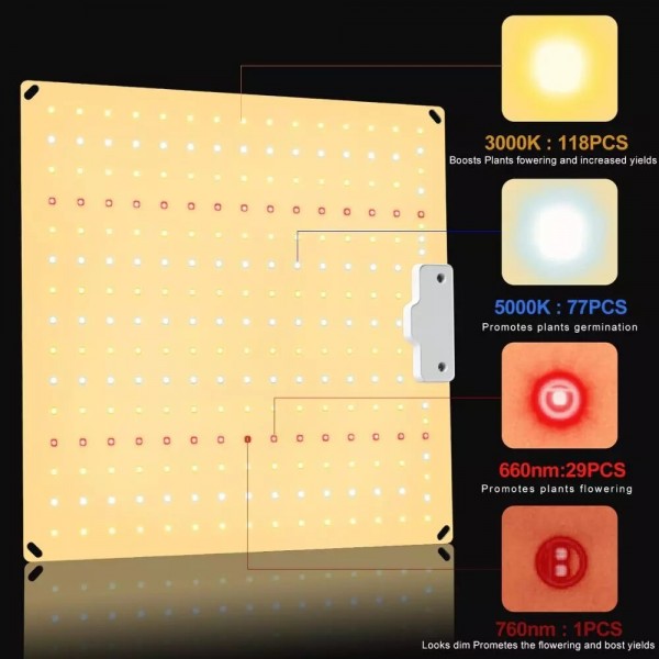 QBCC600 PRO IR+UV Quiet Fanless Full Spectrum LED Grow Light High PPFD for 2x3FT Tent for Seedling Veg and Blooming - QBCC600 US