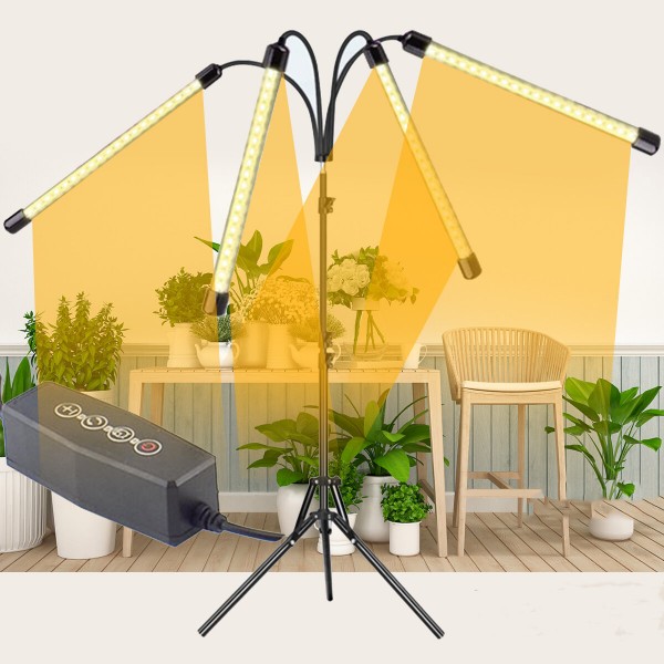 Remote Control 4 Heads LED Grow Light Plant Growing Lamp Lights with Tripod for Indoor Plants - Yellow