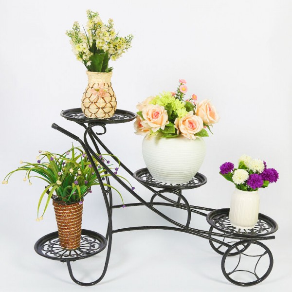 4 Tier Metal Shelves Flower Pot Plant Stand Display Indoor Outdoor Garden - Black