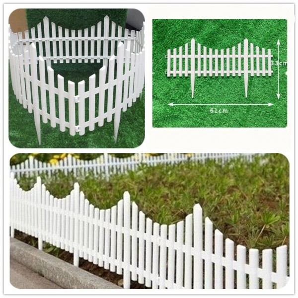 12 White Flexible Plastic Garden Picket Fence Lawn Grass Edge Edging Border Decorations