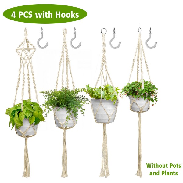 4Pcs Hand-woven Flower Pot Net Pocket Gardening Balcony Plant Lanyard  Holder