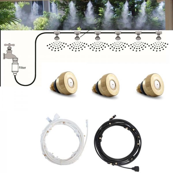Water Misting Cooling System Kit Summer Sprinkler Brass Nozzle Outdoor Garden Dust Removal Spray Hose Irrigation Set - EU Plug 1