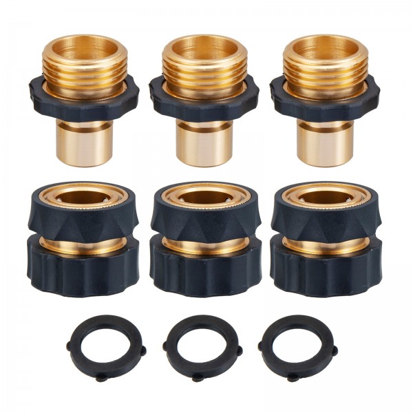 MATCC Garden Hose Quick Connector Fittings 3/4 inch GHT Water Hose Quick Connector Adapter Male and Female Connector 3 set
