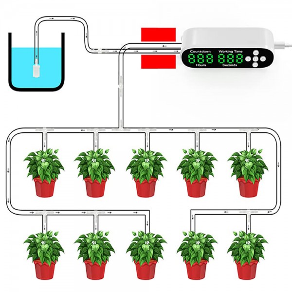 Garfans Smart Automatic Plant Waterer Drip Irrigation System with 40-Day Programmable Timer LED Display USB Power Timed Watering