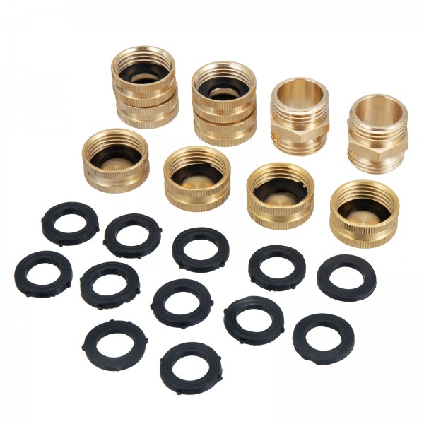 MATCC Garden Hose Adapter Hose End Caps 3/4 Inch GHT Brass Hose Connector Male to Male Female to Female Fittings 2 Kits 4 Pack G