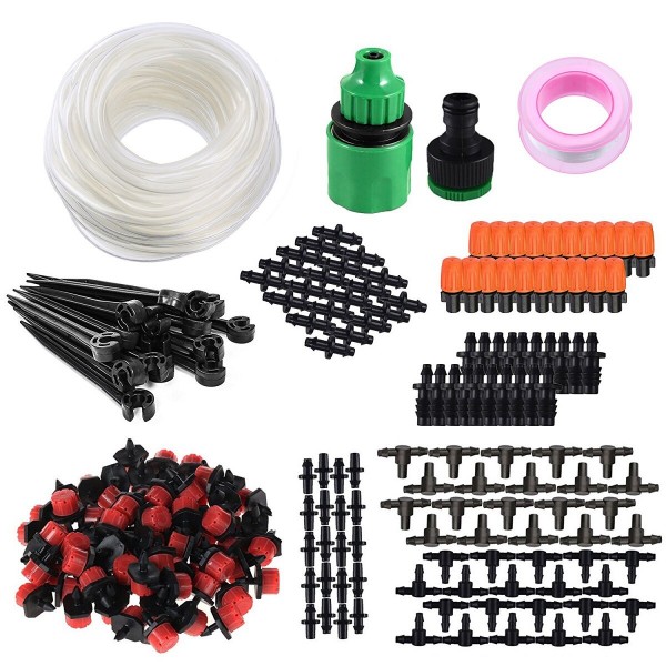 GOTGELIF 164pcs Drip Irrigation System Micro Drip Irrigation Kit DIY Patio Plant Watering Kit Garden Irrigation System 15m Trans