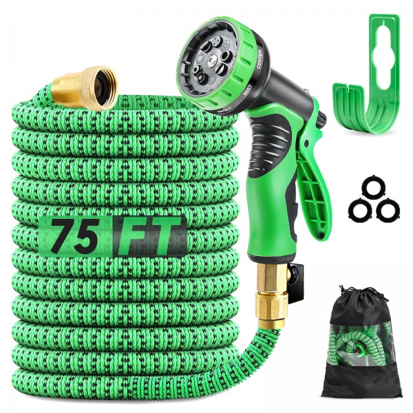 PATHONOR 75FT/100FT US Standard Expandable Flexible Green Garden Water Hose Plastic Hose Garden Watering Sets - 100Ft
