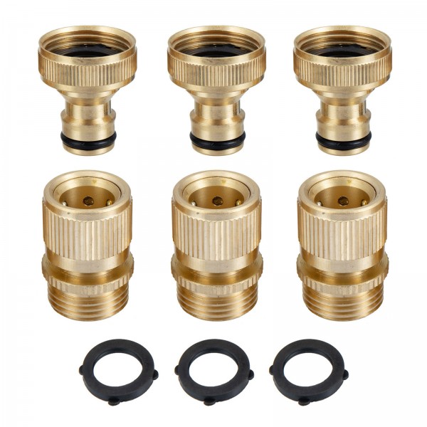 MATCC Brass Inner Teeth Quick Connector Set 3/4" GHT Brass Garden Hose Quick Connector With Washers