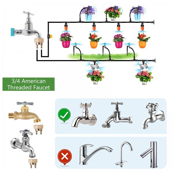 Garden Irrigation System 18m 138pcs Greenhouse Micro Drip Irrigation Kit Watering System ith Brass Threaded Connector - Black