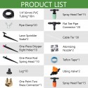 Garden Irrigation System 18m 138pcs Greenhouse Micro Drip Irrigation Kit Watering System ith Brass Threaded Connector - Black