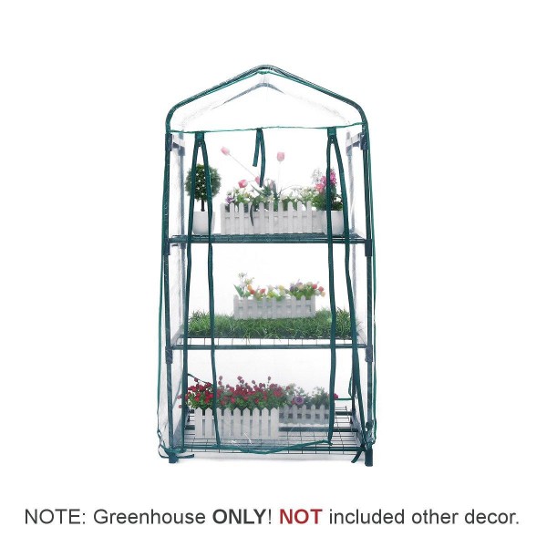 Mini Greenhouse  3 Shelves Indoor/Outdoor Greenhouse with Zippered Cover and Metal Shelves for Growing Vegetables, Flowers 