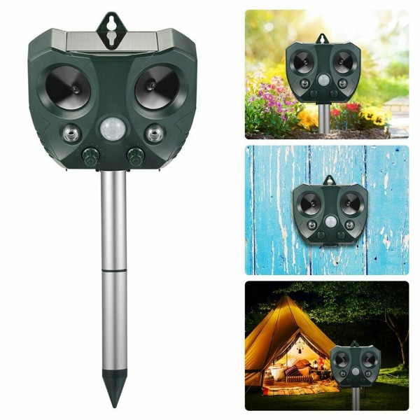 Solar Ultrasonic Animal Repeller PIR Motion Sensor Pest Bird Rodent