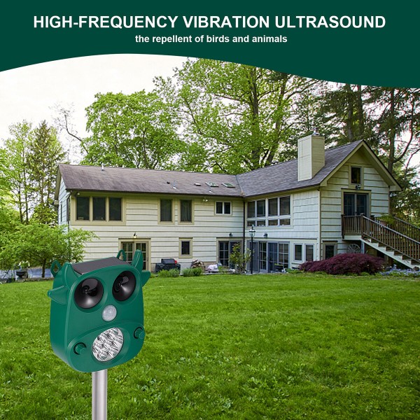 JLT-866 Solar Ultrasonic Animal Repeller 7 LED Flashing Light Frighten Animals Garden PIR Sensor Bird Cats Dog Repellent - Green