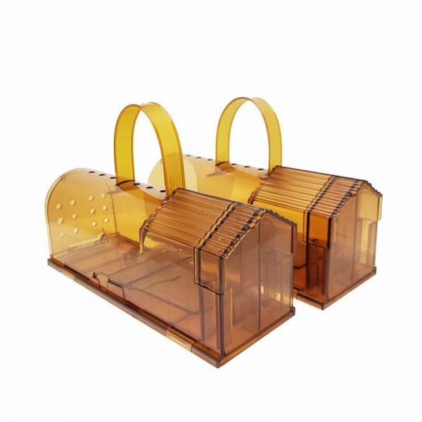2packs Transparent Plastic Potable Mouse Trap Reusable Rodent Pest Rat Catcher Cage - Yellow