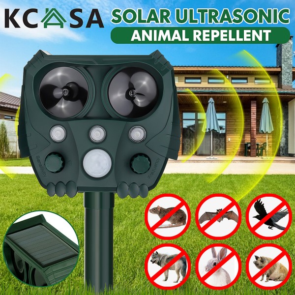 Ultrasonic Solar Battery Cat Dog Pest Repeller Scarer Deterrent Repellent Animal Repeller