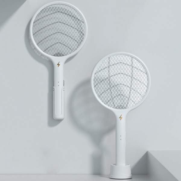 2 in 1 Mosquito Swatter Handheld Wall-mounted Dual Use USB Rechargeable Household Killer Mosquito Lamp Mosquito Dispeller - Whit