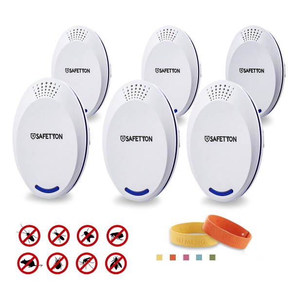 SAFETYON 6PCS Night Light Pest Repellent Ultrasonic Pest Cockroach Repeller Radiation-free Expelling Insects Device