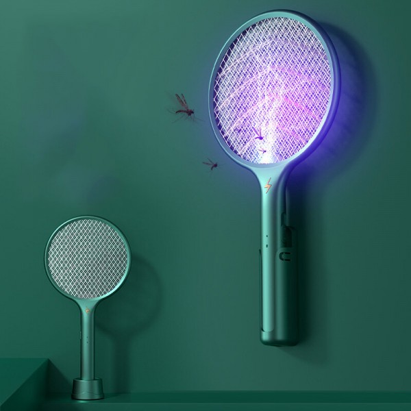 2 in 1 Mosquito Swatter Handheld Wall-mounted Dual Use USB Rechargeable Household Killer Mosquito Lamp Mosquito Dispeller - Whit