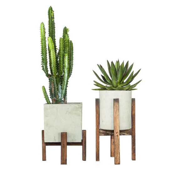 Garden Patio Planter Flower Square Round Wooden Stand Cement Pot Decor Outdoor  - Triangle