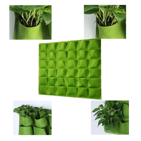 Multi Pocket Wall Hanging Plating Bag Vertical Flower Grow Pouch Planter Garde - Black