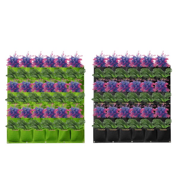 Multi Pocket Wall Hanging Plating Bag Vertical Flower Grow Pouch Planter Garde - Black